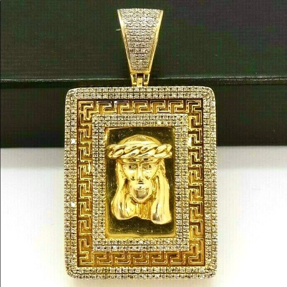 10K YELLOW GOLD DIAMOND CLUSTER JESUS CHRIST PENDANT .75 CARAT